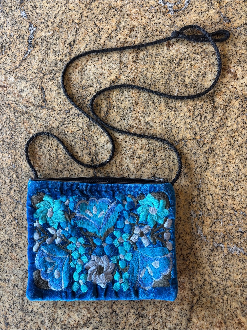 Blue Floral Embroidered Crossbody Bag - Women's Shoulder Purse